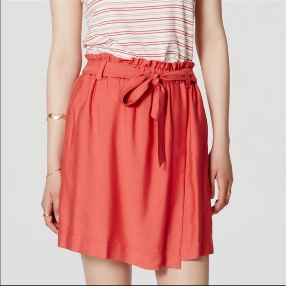 LOFT Dresses & Skirts - Ann Taylor LOFT | Tie Paperbag Waist Wrap Skirt Coral